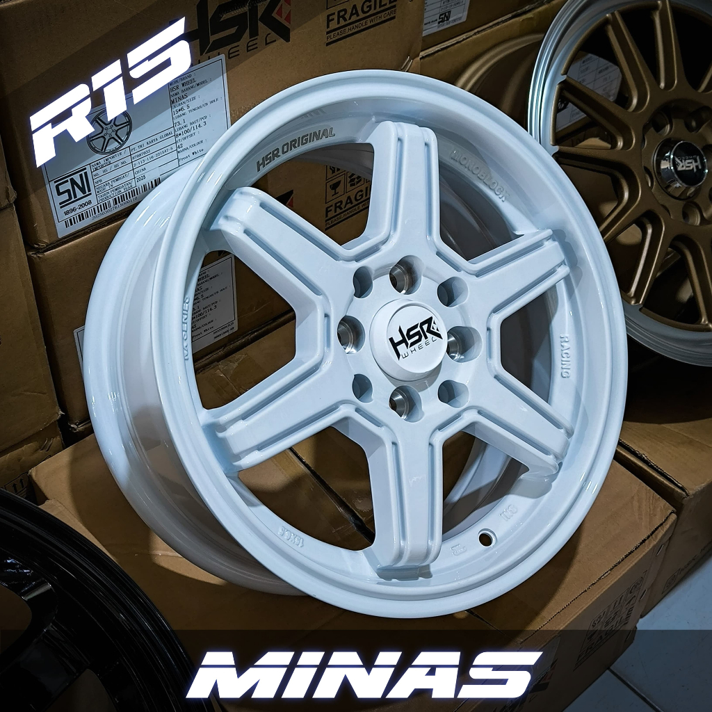 Velg Racing Agya Mobilio Ring 15 Minas HSR Glossy White pelek HSR WHEEL R15