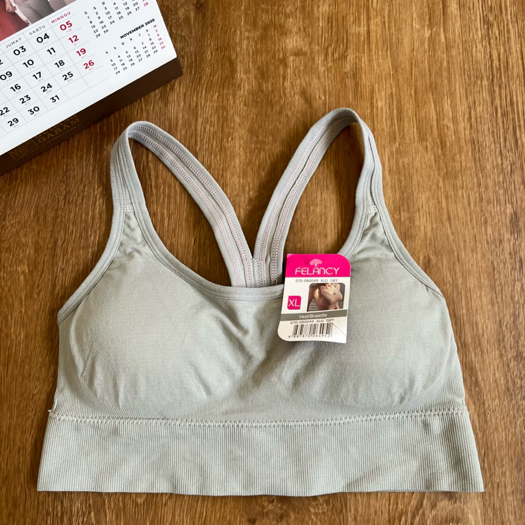 FELANCY SPORT BRA SIZE M L XL 34B 36B 38B PENGAIT 4x4 STEP TANPA KAWAT BUSA TIPIS RATA BH OLAHRAGA B