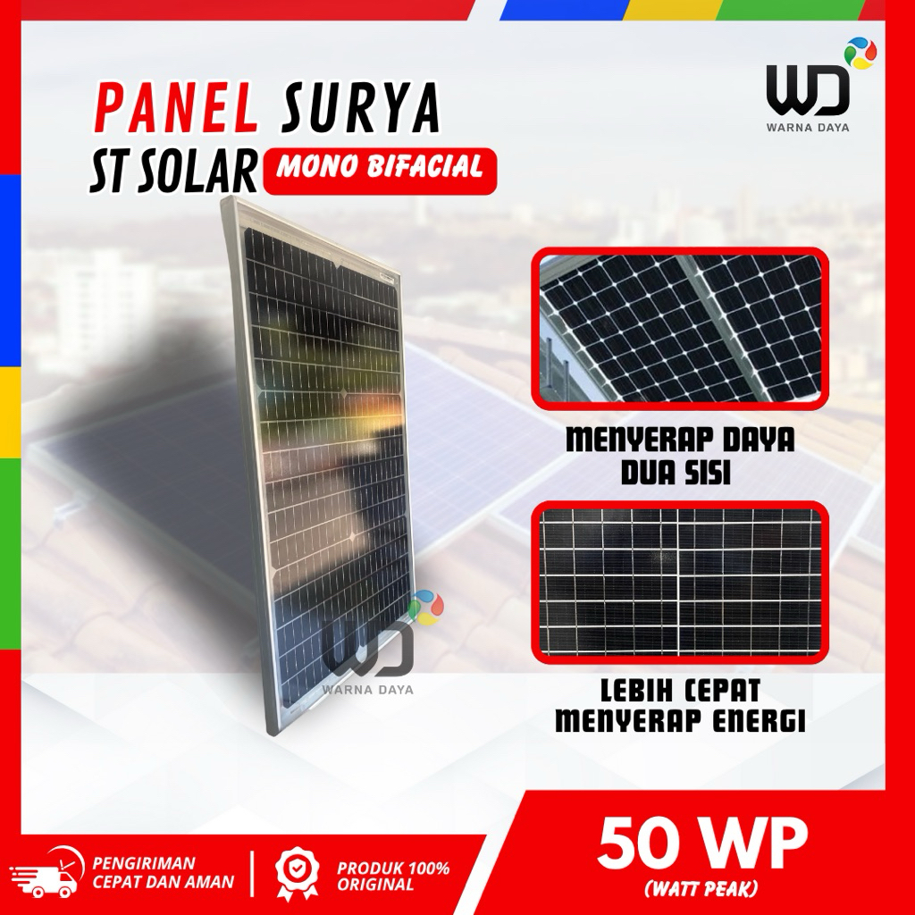 Panel Surya Solar Panel ST Solar 50WP MONO Bifacial Free Packing Kayu