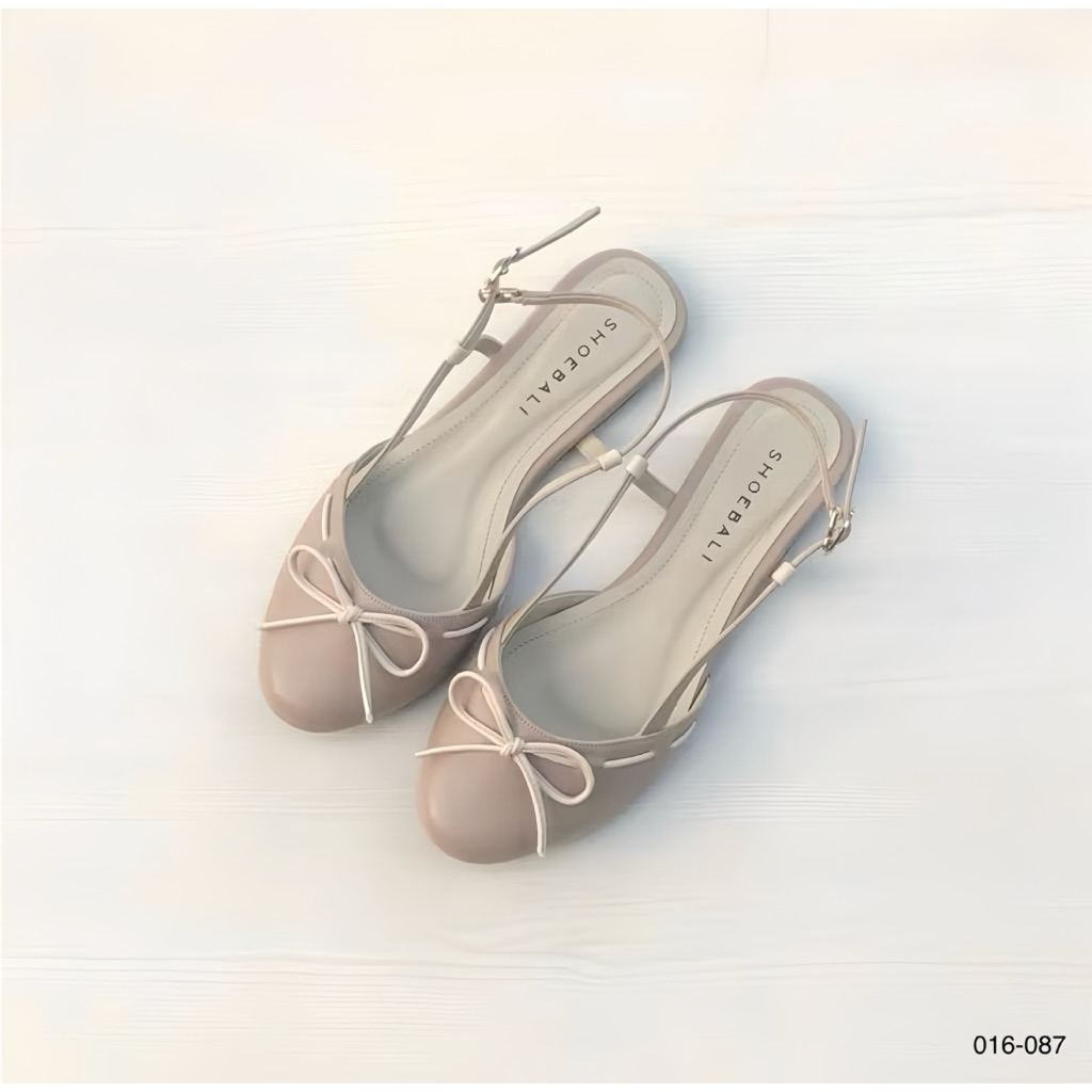 SHOEBALI Slingback Sandal Wanita – Flat Heels Elegan dengan Ribbon Cantik, Fashion Korea Trendy
