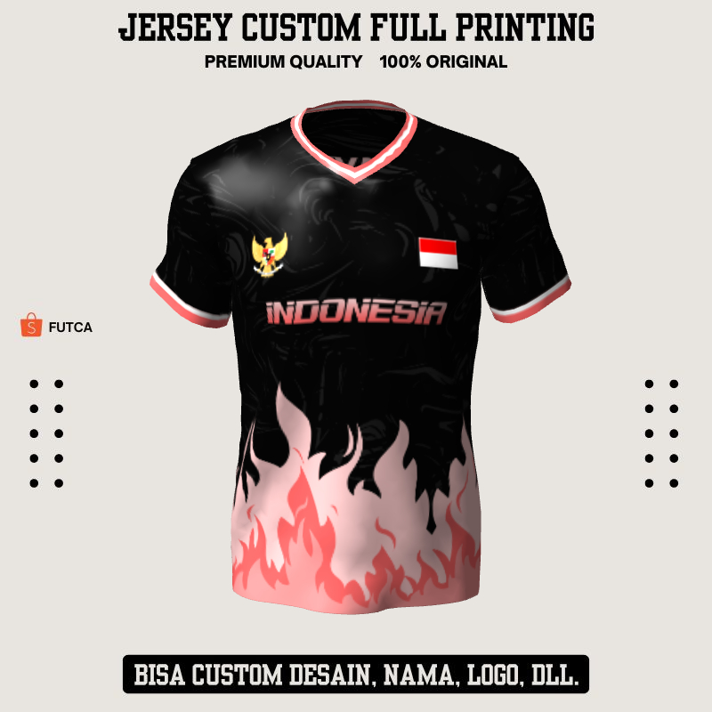 Kaos Jersey Futsal Hitam Pink Motif Api 478 - Jersey Olahraga Custom Full Printing