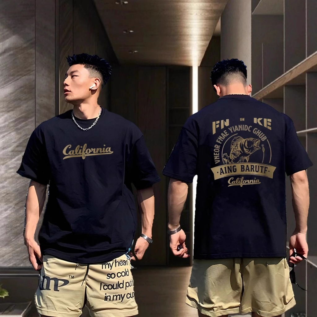 Pria Wanita, Motif California & Ikan Memancing Keren,Baju Oversize Pria | Kaos Pria Terbaru 2025 | K