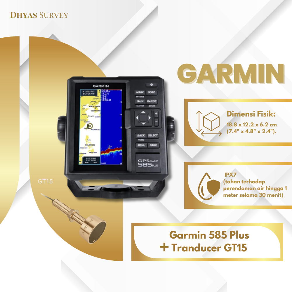 Garmin 585 Plus Tranducer GT-15m with GPS Unit Original 1 Tahun Garansi GPS untuk Spot Mancing