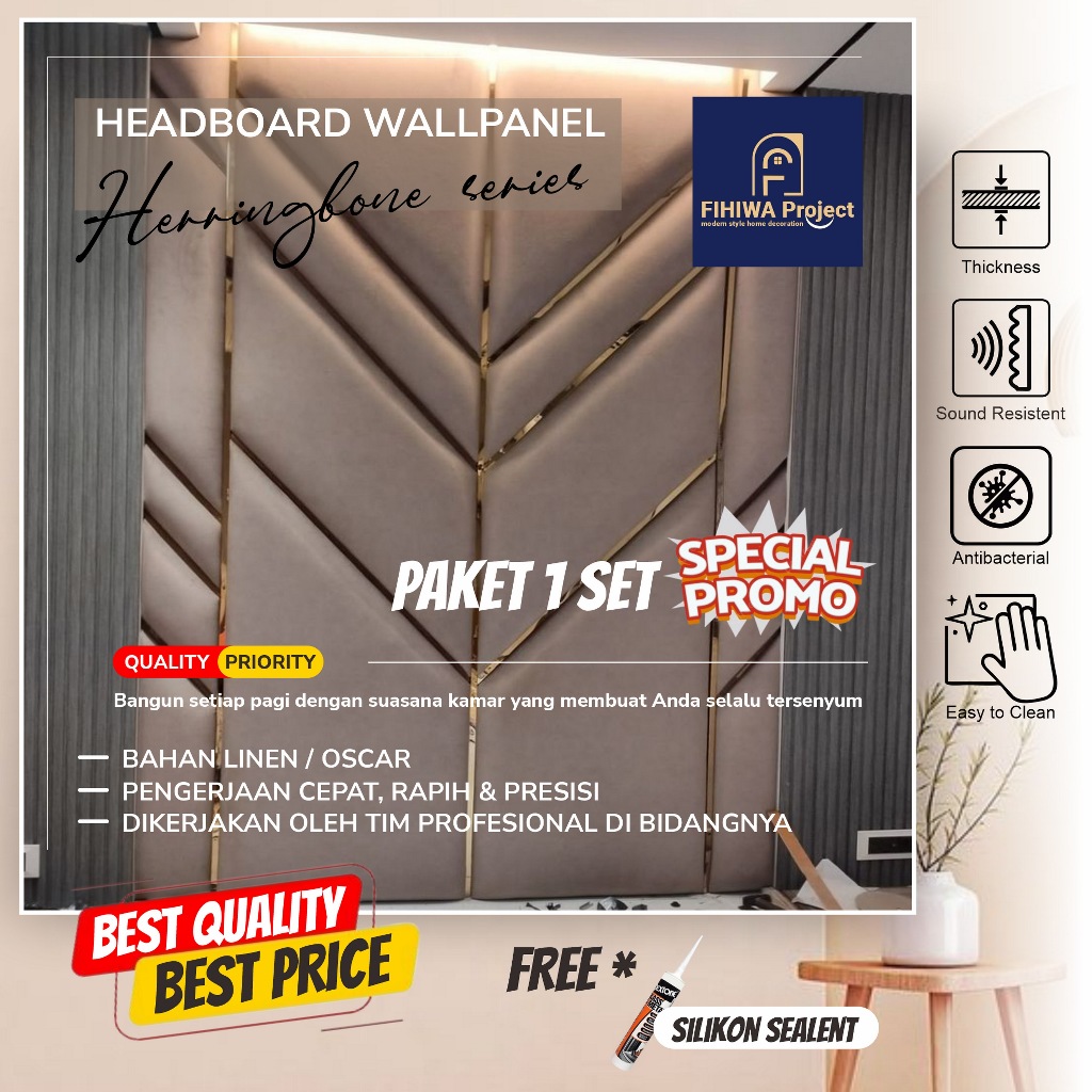 Fihiwa - Custom Headboard Kasur 200x290 Wallpanel Dinding Headboard Sandaran Kasur Bed Cover Sandara