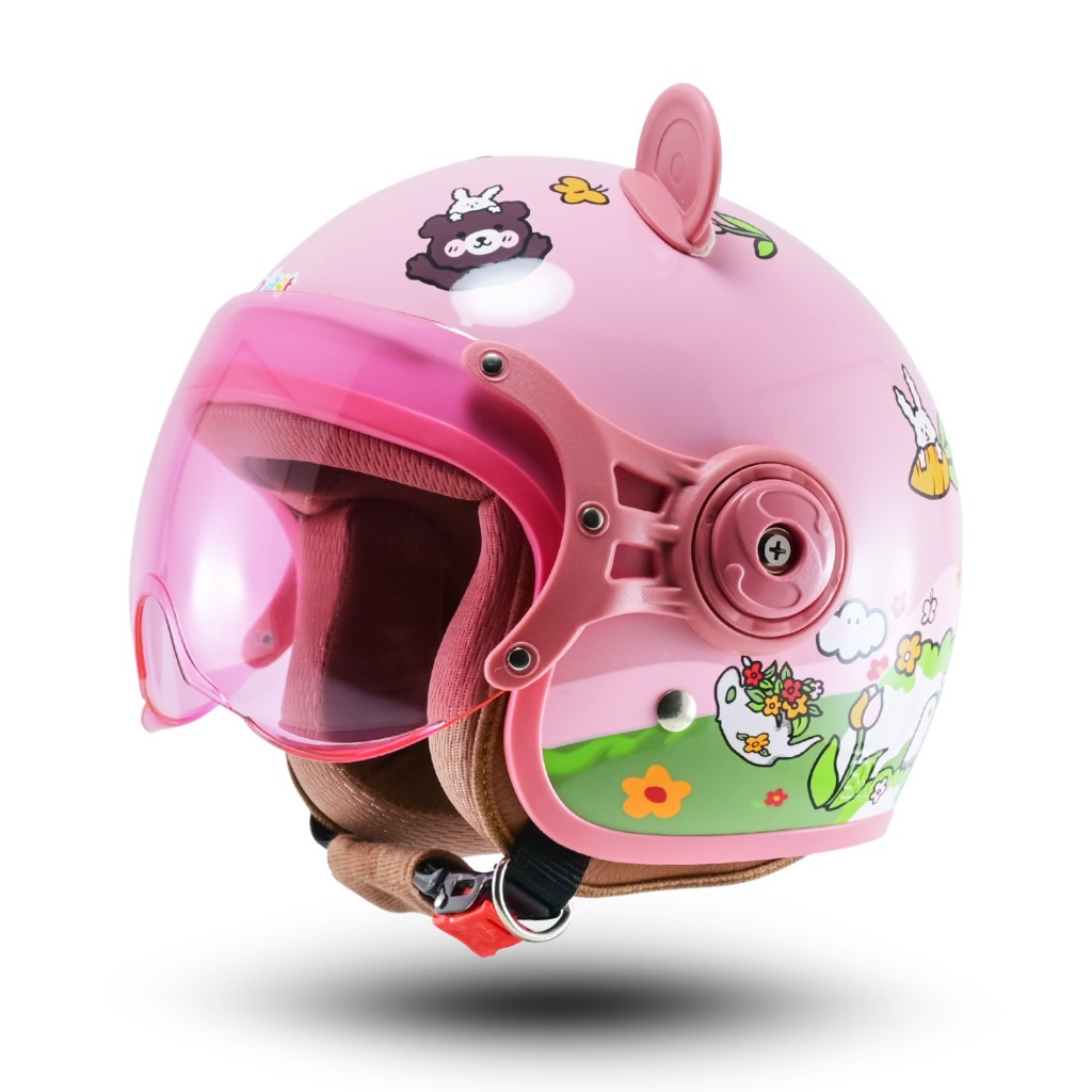 Helm Anak Lunar Kids Bagus Karakter Kartun Motif Pilot Lucu Pakai Kuping Panda SNI