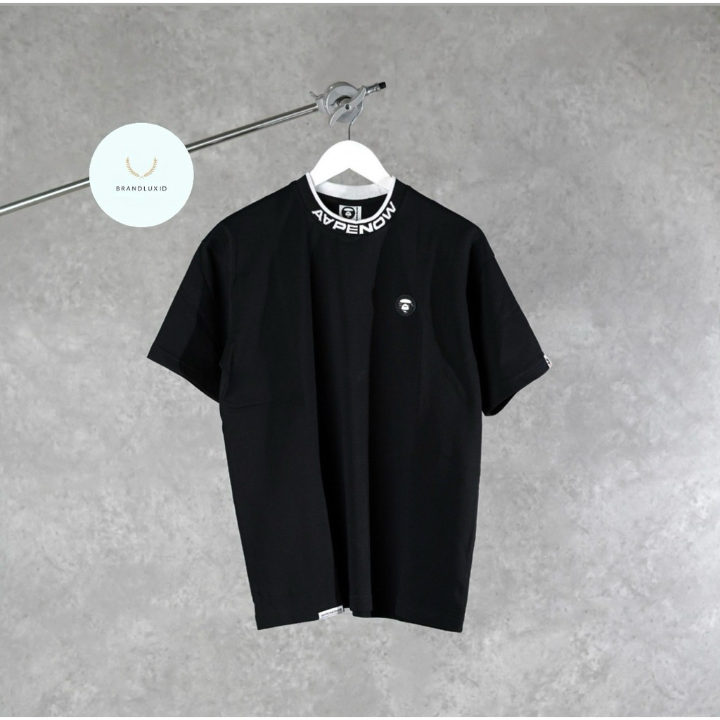 Aape by A Bathing Ape Now Text Collar Line Back White Tshirt in Black