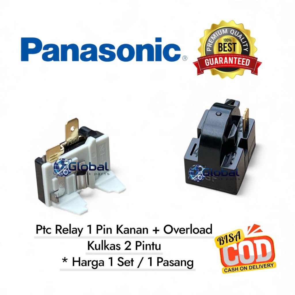 [1 Set ] Ptc Relay 1 Pin Kanan + Overload Kulkas 2 Pintu / Relay kulkas PANASONIC 2 Pintu