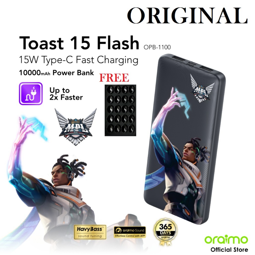 ORAIMO  3X Lebih Cepat PHANTOM BLACK POWERBANK 15W TYPE-C FAST CHARGING OTW-330 True Wireless INFINI