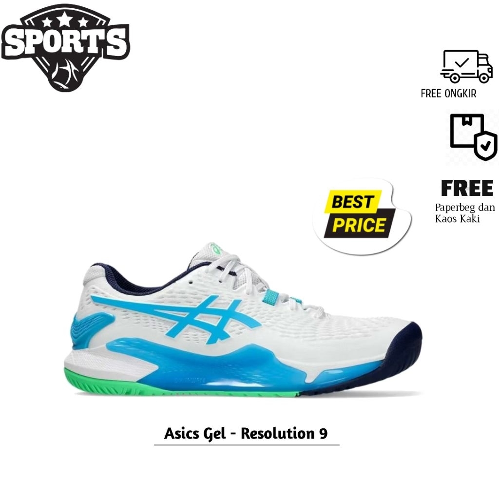 Sepatu Tenis / Padel Pria Asics Gel - Resolution 9 White Blue Original