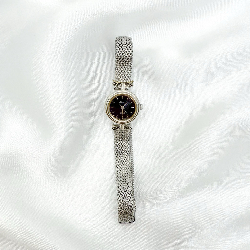Silver Orient Watch with Black Dial
