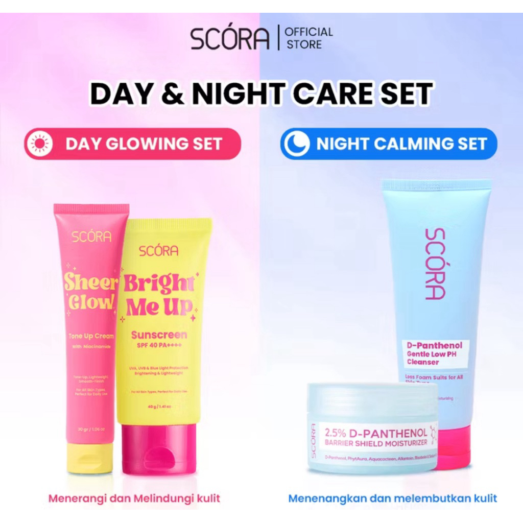Day & Night Care Set: SCORA Bright Me Up Sunscreen 40 Gr + SCORA Sheer Glow Tone Up Cream 30 mL + 2,
