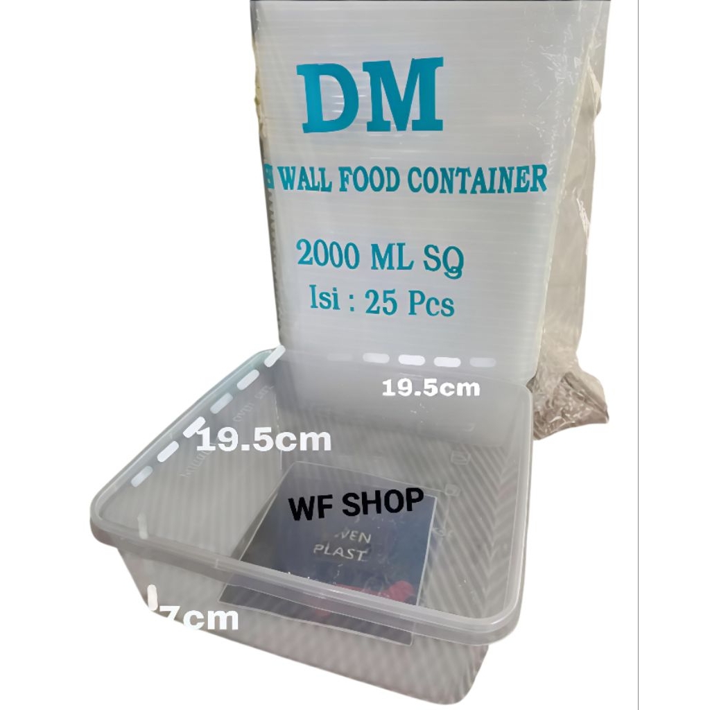 Isi 25pcs THINWALL 2000ml SQ+mika sekat 4 / thinwall box kotak makan plastik tahan panas microwave,b