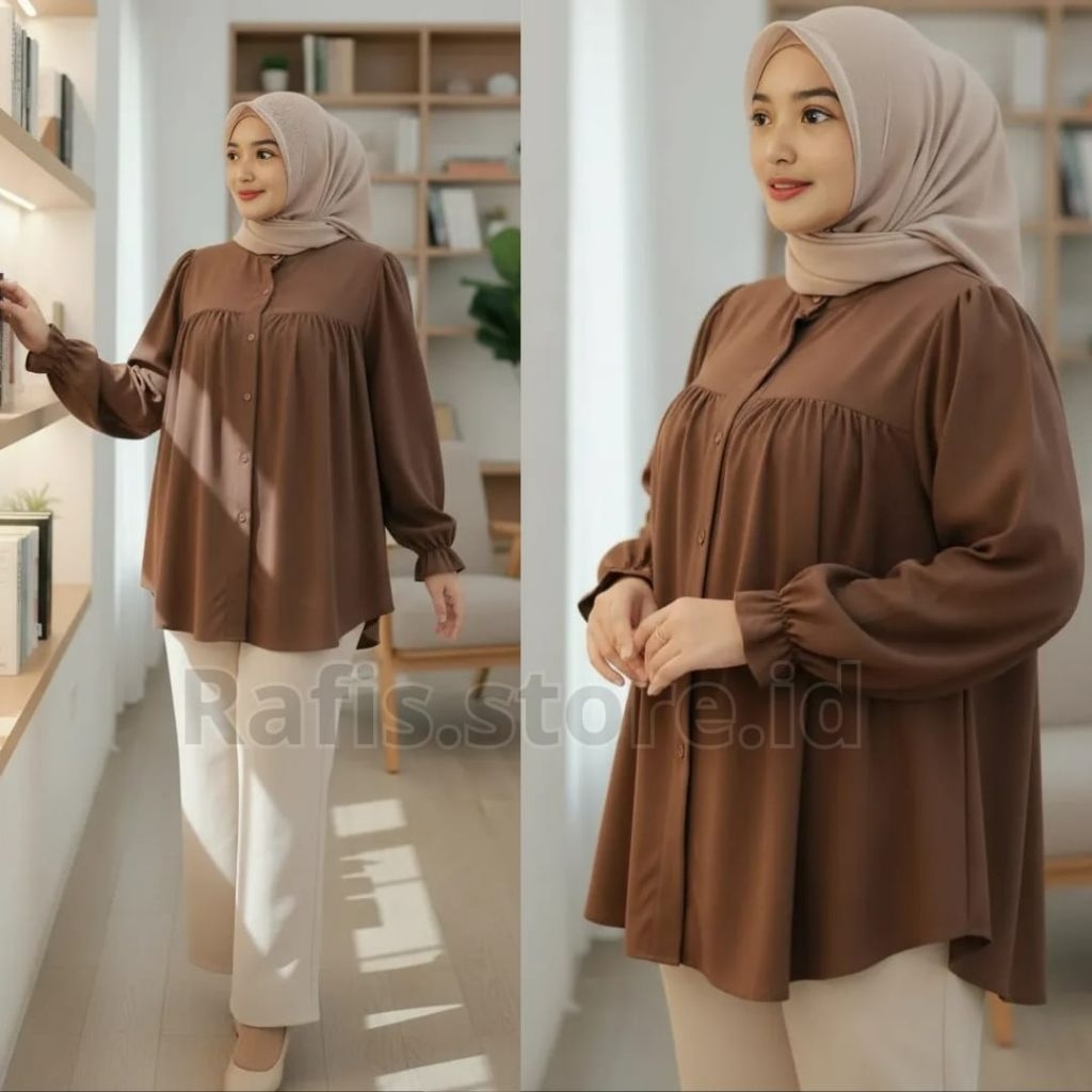 Blouse Alyssa Kemeja Wanita Model Terbaru Oversize Polos Katun Toyobo Premium Atasan Casual Kekinian