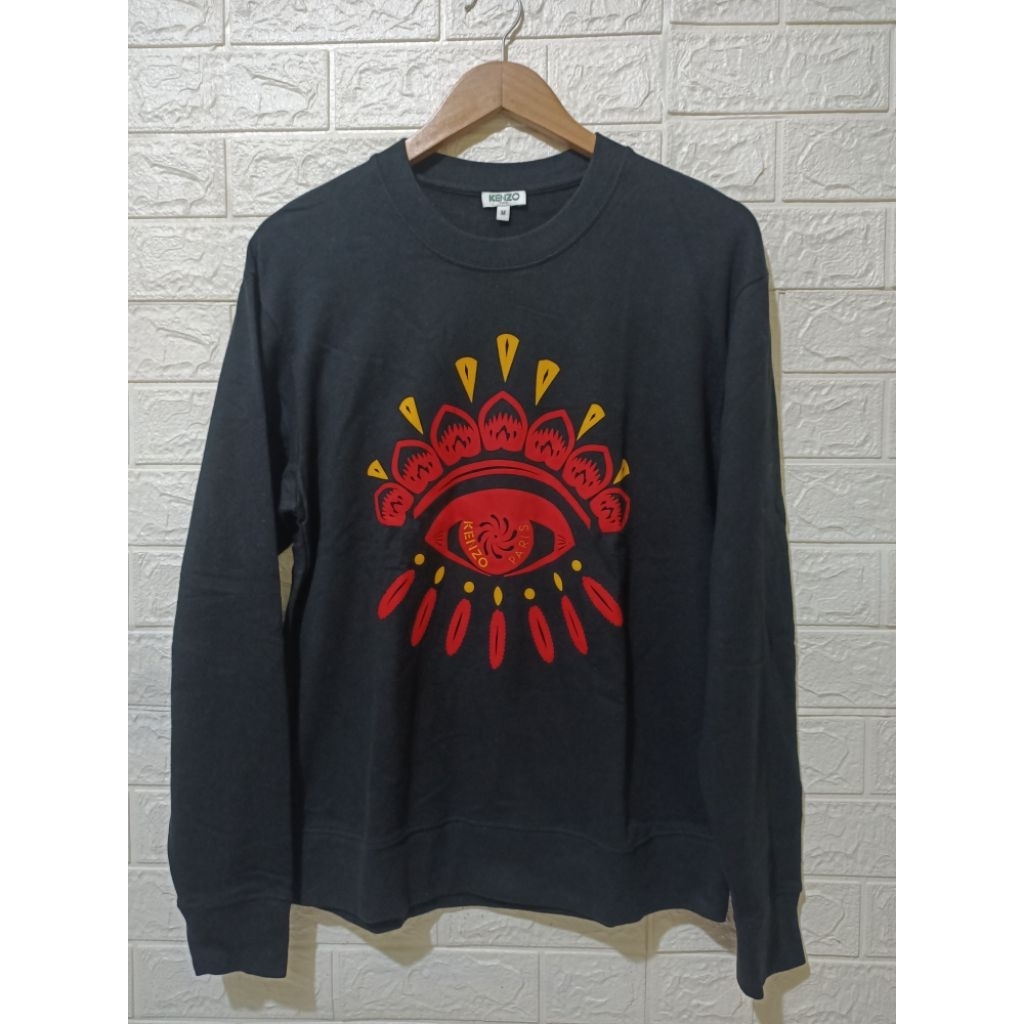 CREWNECK KENZO RED  EYE  JAKET PRIA WANITA HITAM MOTIF RED EYE SECOND
