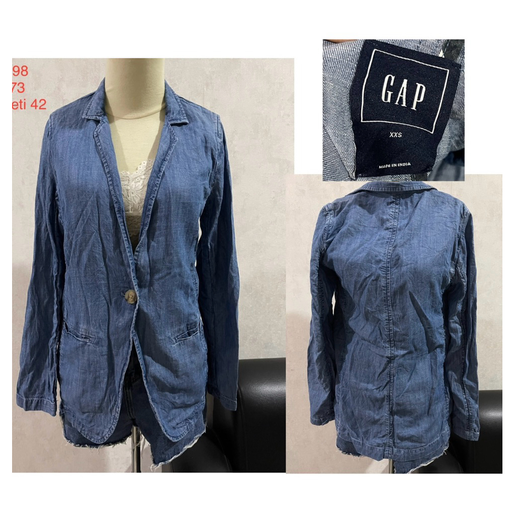 GAP jaket jeans jaket denim wanita model blazer kancing satu size M