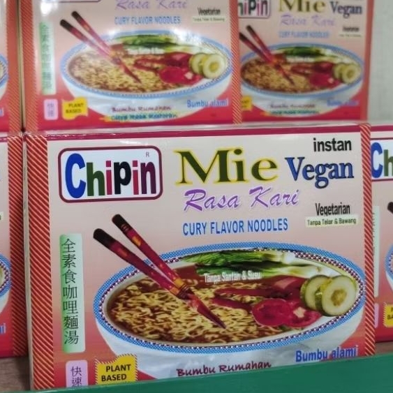 chipin mie vegan , mie vegetarian rasa kari  bahan alami no msg