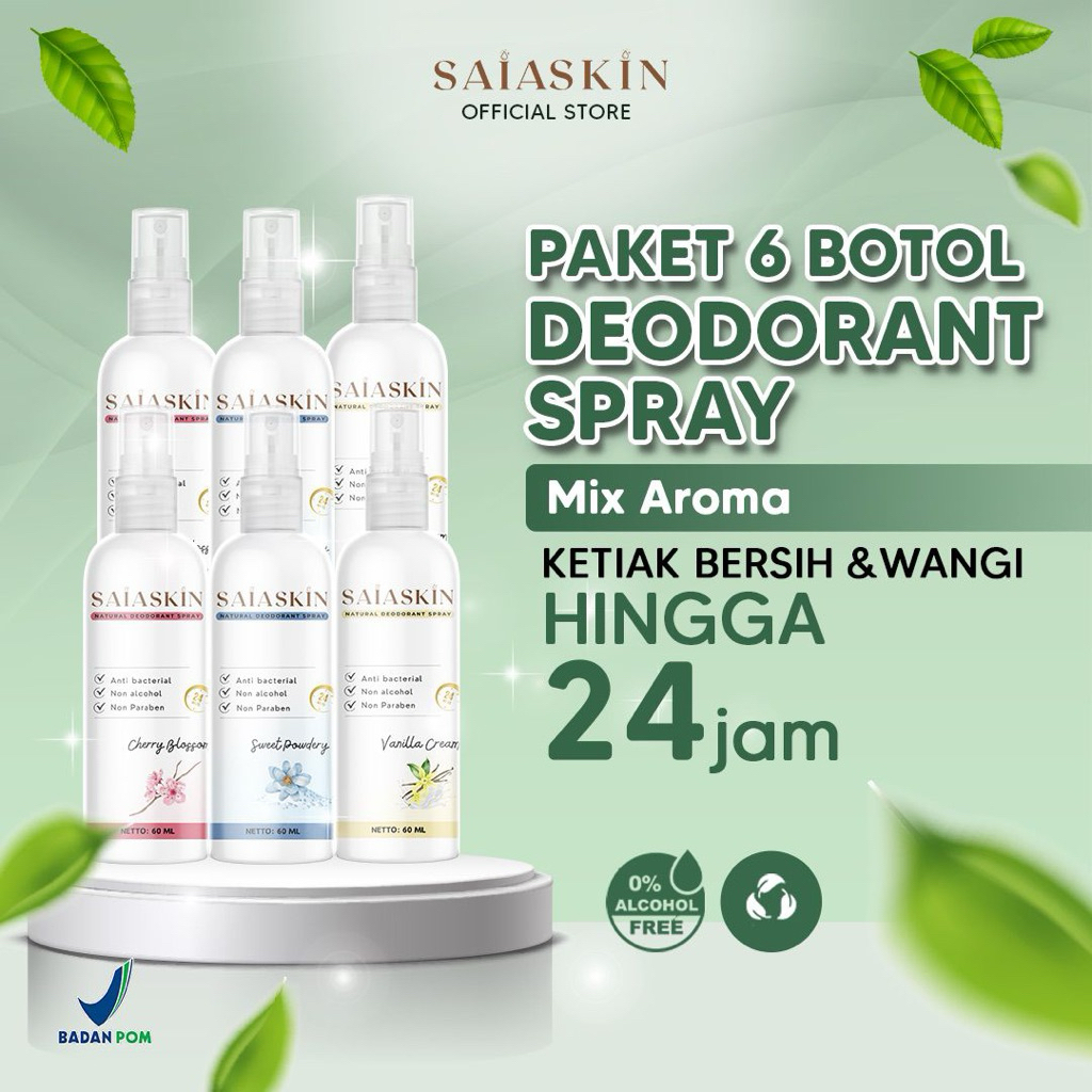 Deodorant Spray SaiaSkin | Tahan hingga 24 jam | BPOM