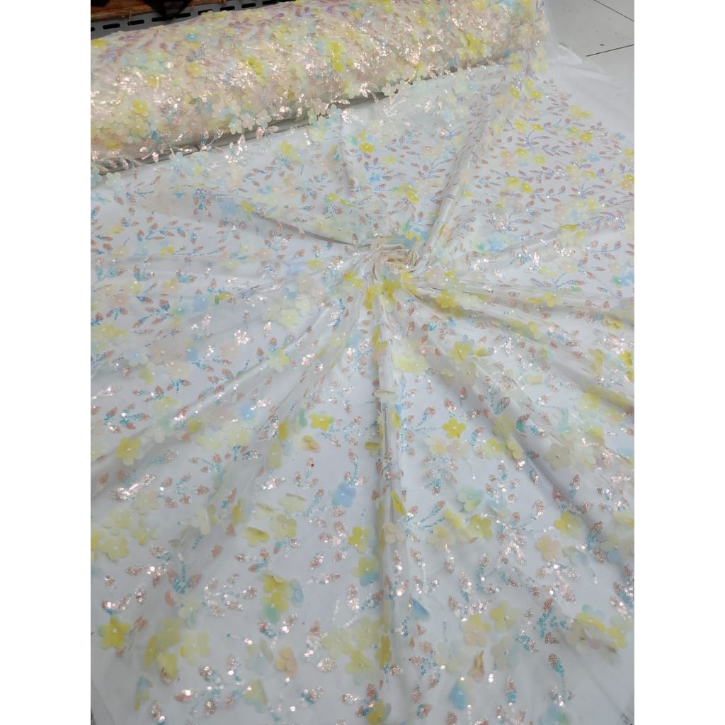 Kain Tille Payet Bunga timbul/bahan kebaya kekinian motif 3D mewah dan lucu (harga per setengah mete