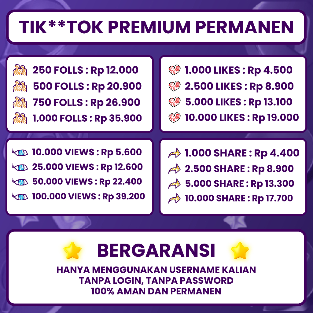 Followers Tiktok Permanen Real Aktif No Drop GARANSI SELAMANYA  Proses Cepat