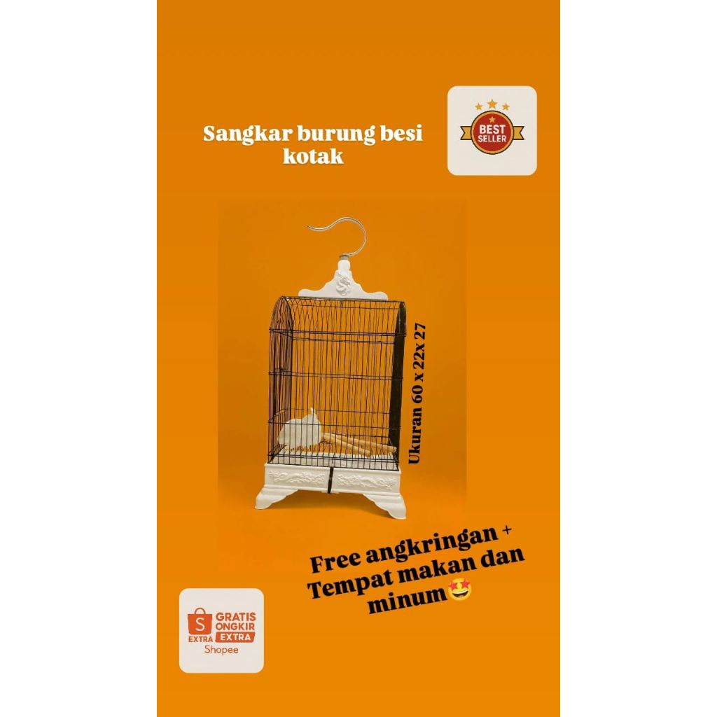 SANGKAR BURUNG BESI KOTAK FREE ANGKRINGAN + TEMPAT MAKAN DAN MINUM, SANGKAR BURUNG BESI,SANGKAR BURU
