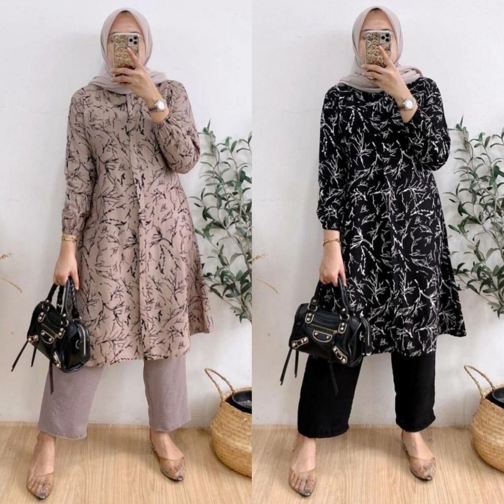SAREZA - Setelan Kulot Terbaru Laveta Set Long Tunik Rayon Mix Crinkle