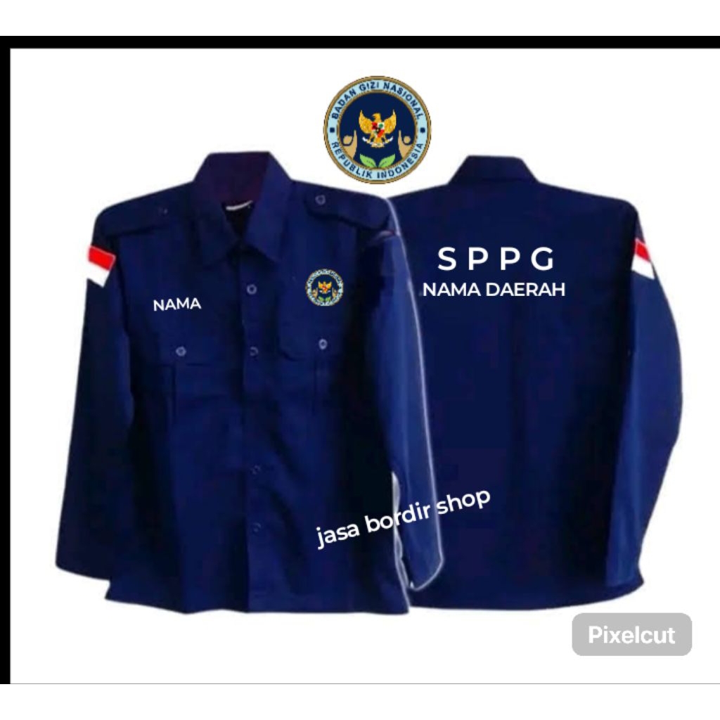 kemeja bordir lengan panjang logo bgn badan gizi nasional bordir