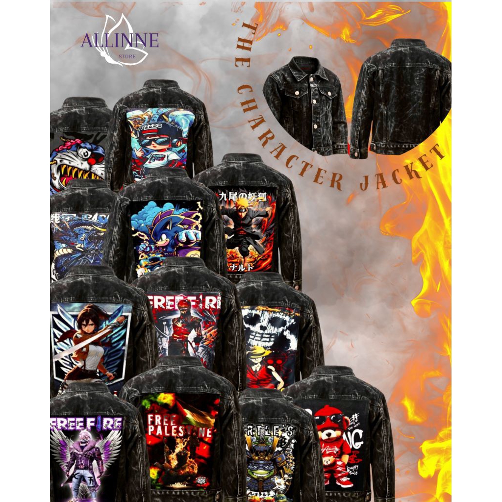 JACKET JEANS ANAK CHARACTER PRINTING COWOK/CEWEK SNOWBLACK 5 - 12 TAHUN