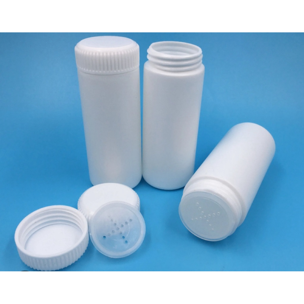 Botol Powder Kosong 60ml | Wadah Bedak Hair Powder Plastik Hitam Putih Travel Size