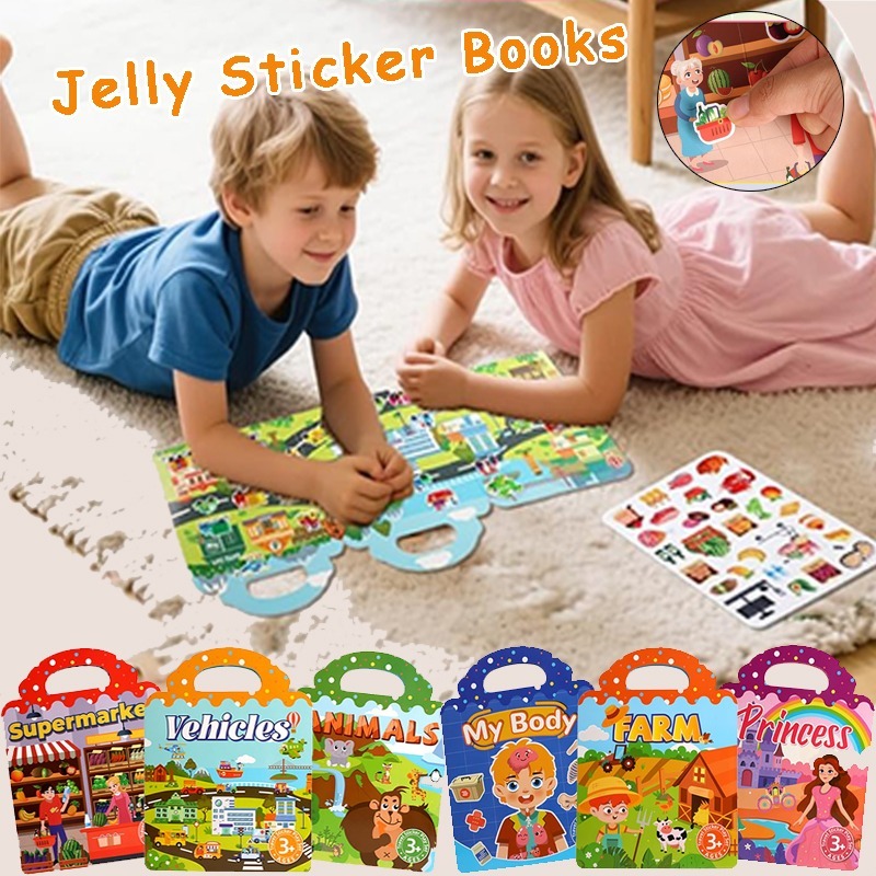 Paket 6 Buku Stiker Jelly Untuk Anak Usia 3+ Tahun Buku Stiker Bisa Digunakan Ulang Dengan Tema Supe