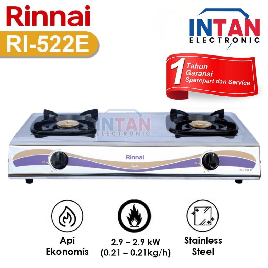 KOMPOR GAS RINNAI STAINLESS KOMPOR GAS RINNAI 2 TUNGKU RI-522E (MEDAN)