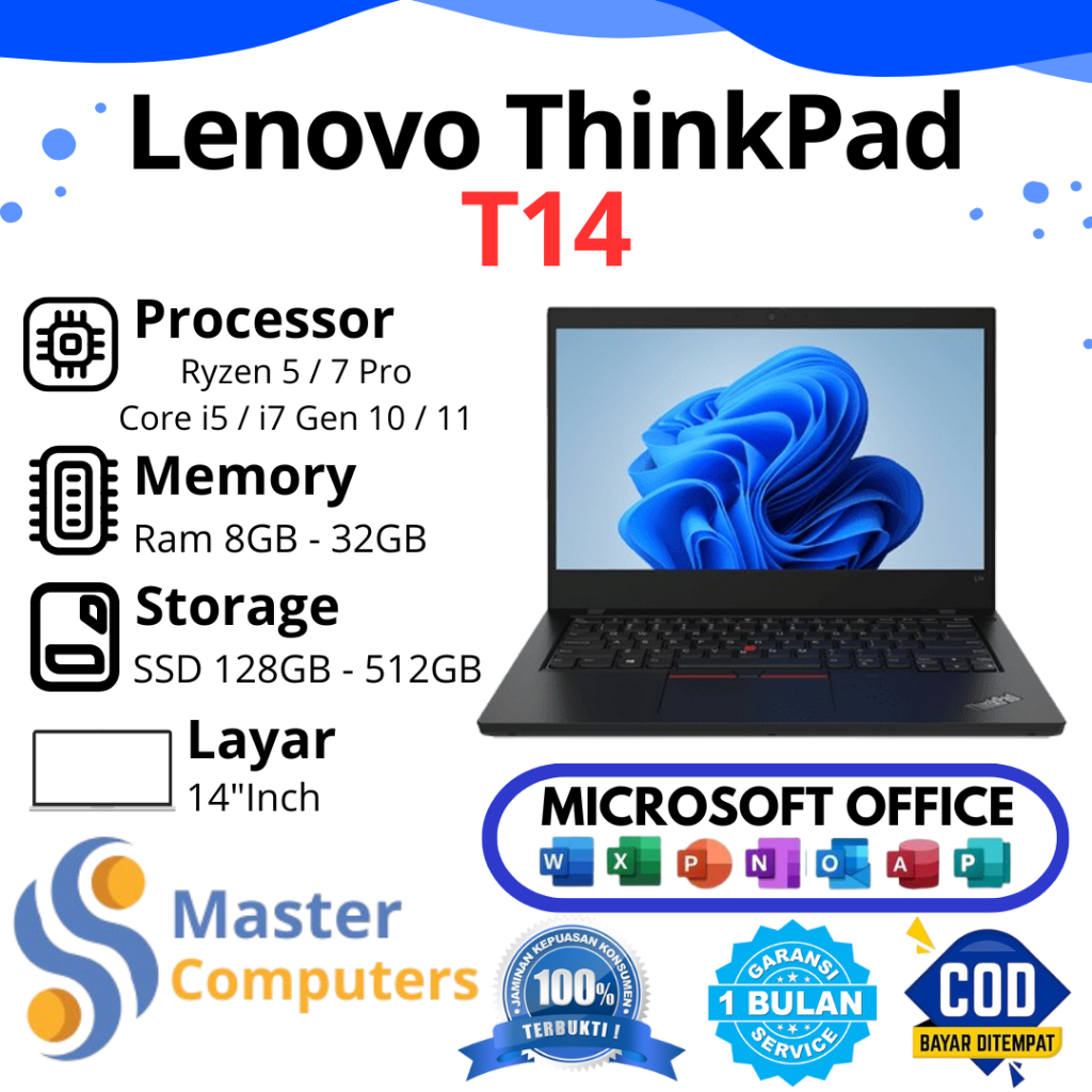 Lenovo ThinkPad T14 Ryzen 5 & 7 Pro Core i5 / i7 Gen 10 RAM 16G SSD 128GB / 256GB / 512GB Touchscren