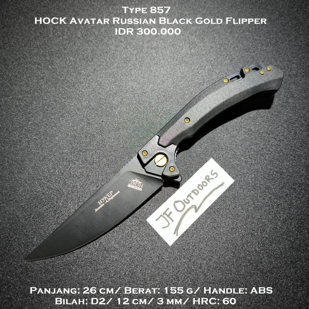 Pisau EDC Outdoor Camping HOKC Russian Avatar Black Gold Flipper D2