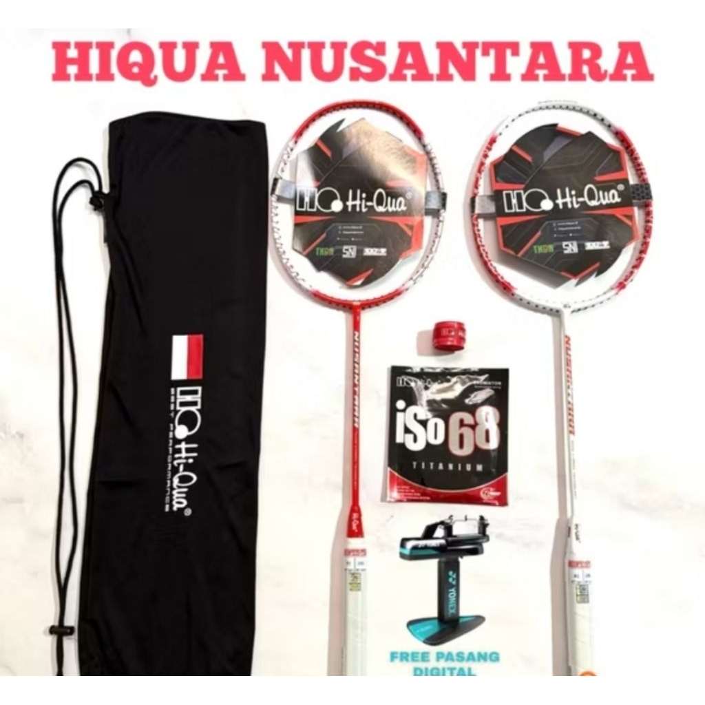 Raket Badminton HIQUA NUSANTARA 30LBS / Raket Hiqua Nusantara 30LBS Merah Original