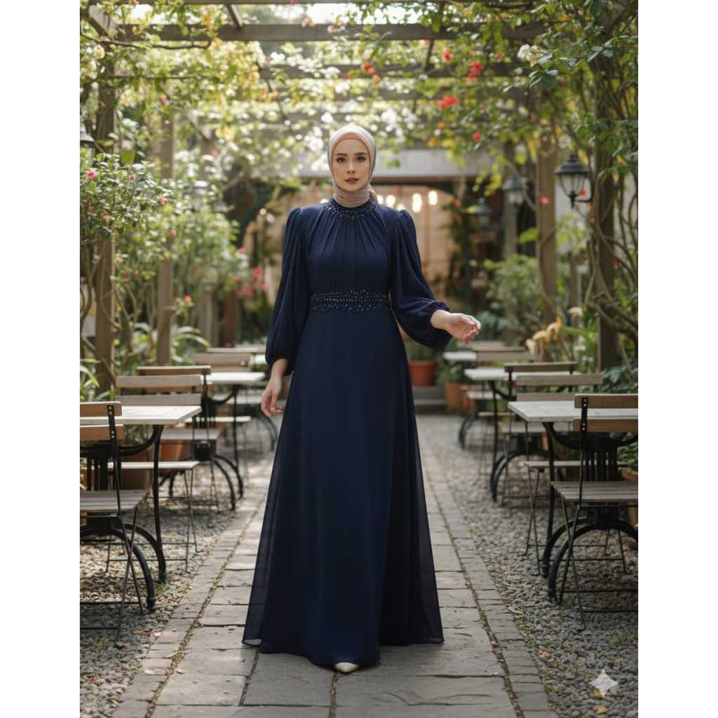 Gamis Ceruti Payet Mutiara Ukuran Jumbo L XL XXL XXXL XXXXL LD 140 Dress pesta mewah - Aiza