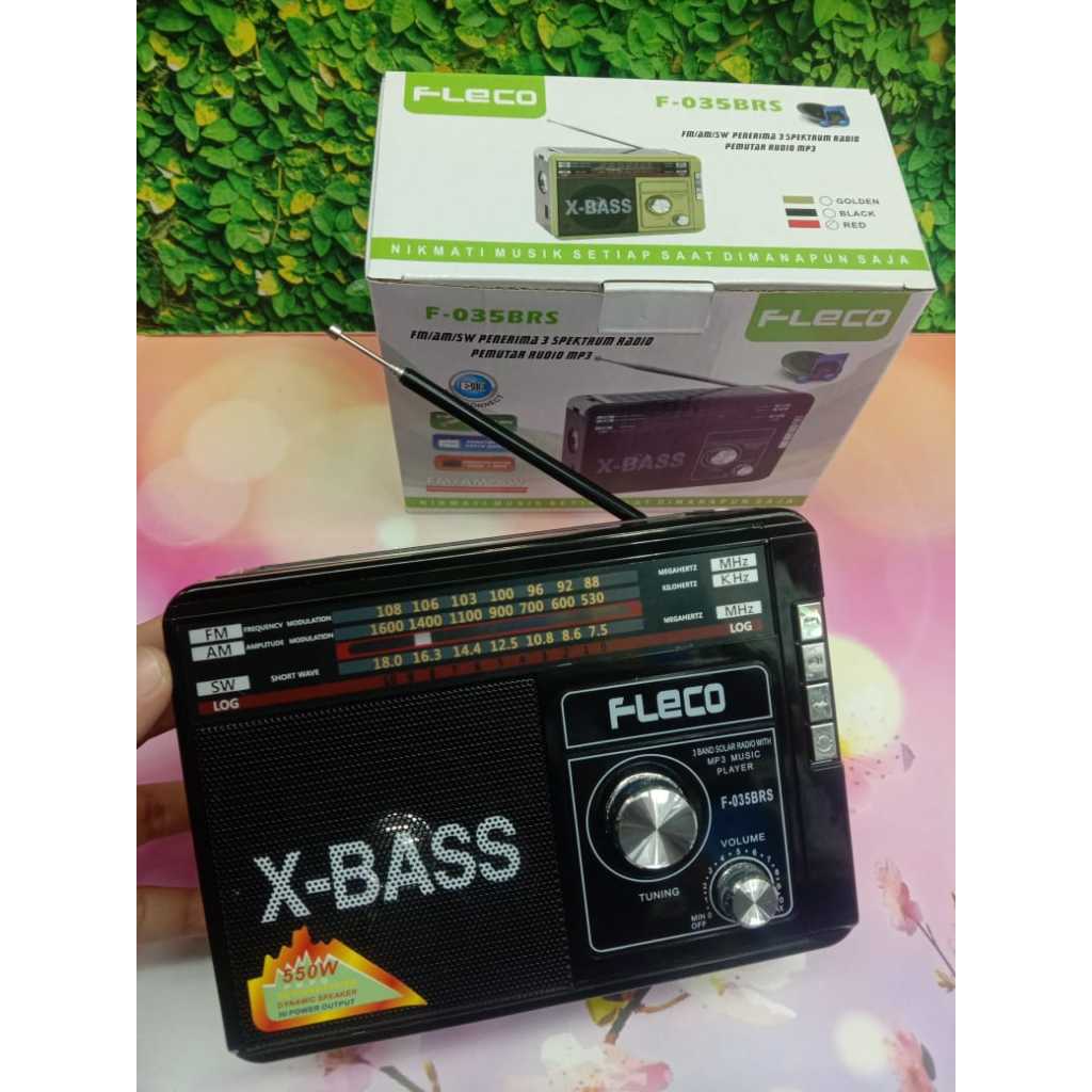 Radio Speaker Portable Fleco F-035BRS Pemutar MP3 USB/MEMORI/AUX/FM/AM/SW/BT / Speaker Radio Bluetoo