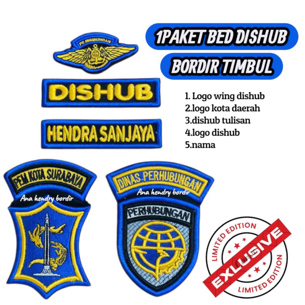 BED BORDIR TIMBUL DISHUB 1 PAKET LENGKAP FREE RIQUES LOGO DAERAH & NAMA
