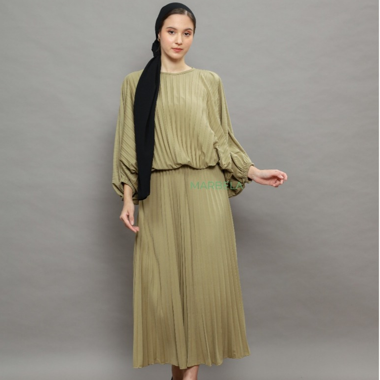 MBL One Set Setelan Atasan Blouse Batwing Top dan Rok Plisket Payung Premium A07 R01
