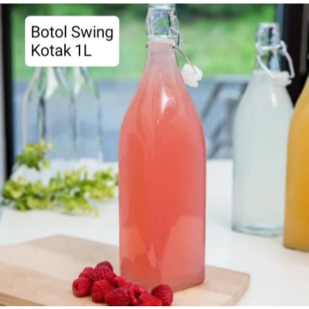 BANMOT Botol Kaca Tutup Swing 1000ml KOTAK/ Botol Kaca Kombucha Kopi Susu/ Swing Glass Bottle TW-126