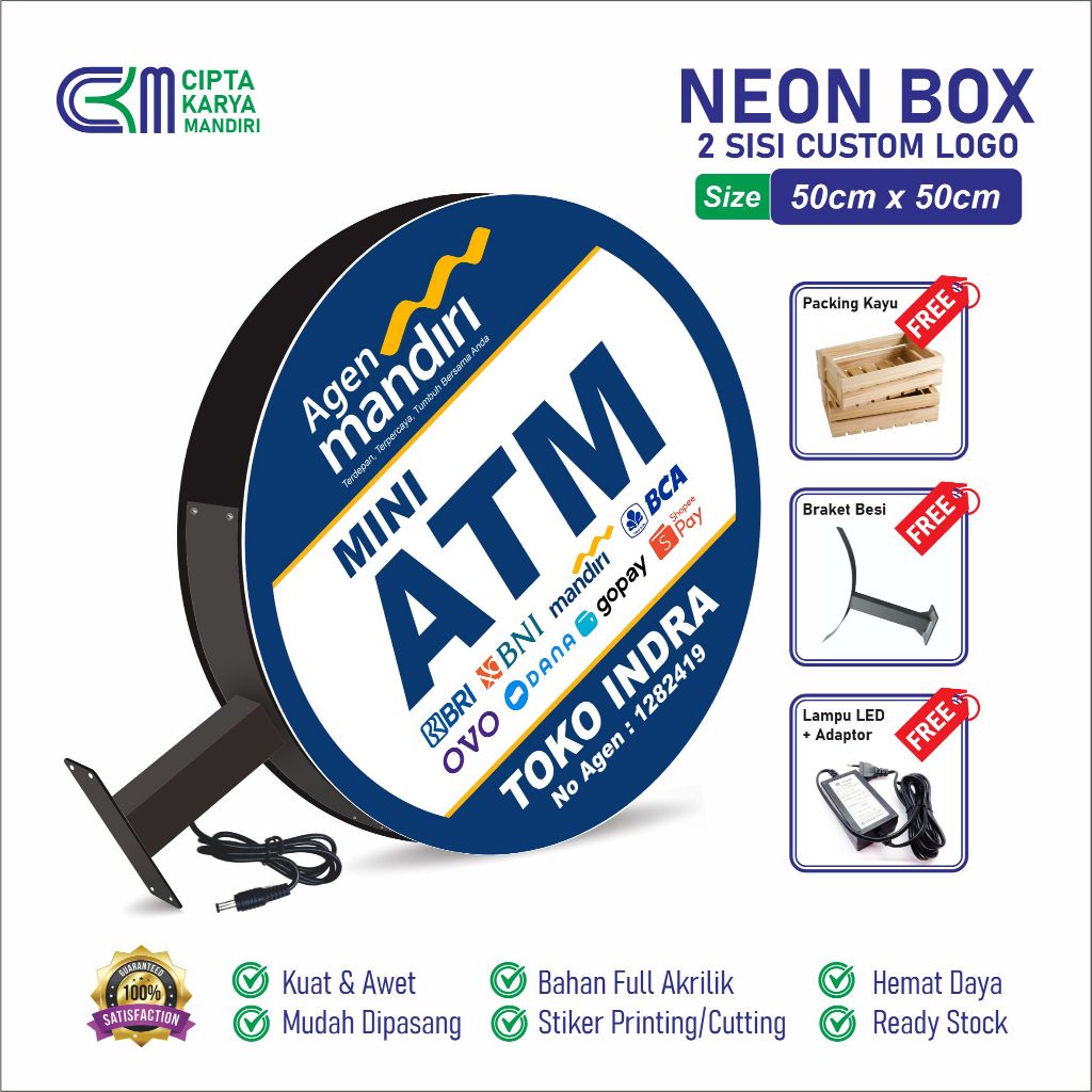 Neon Bok Agen Mandiri | Neon Box Akrilik 2 Sisi | Neon Box Siap Pasang