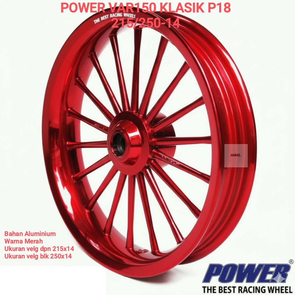 SEPASANG VELG POWER VARIO KLASIK P18 UK.215/250 RING 14 WARNA MERAH