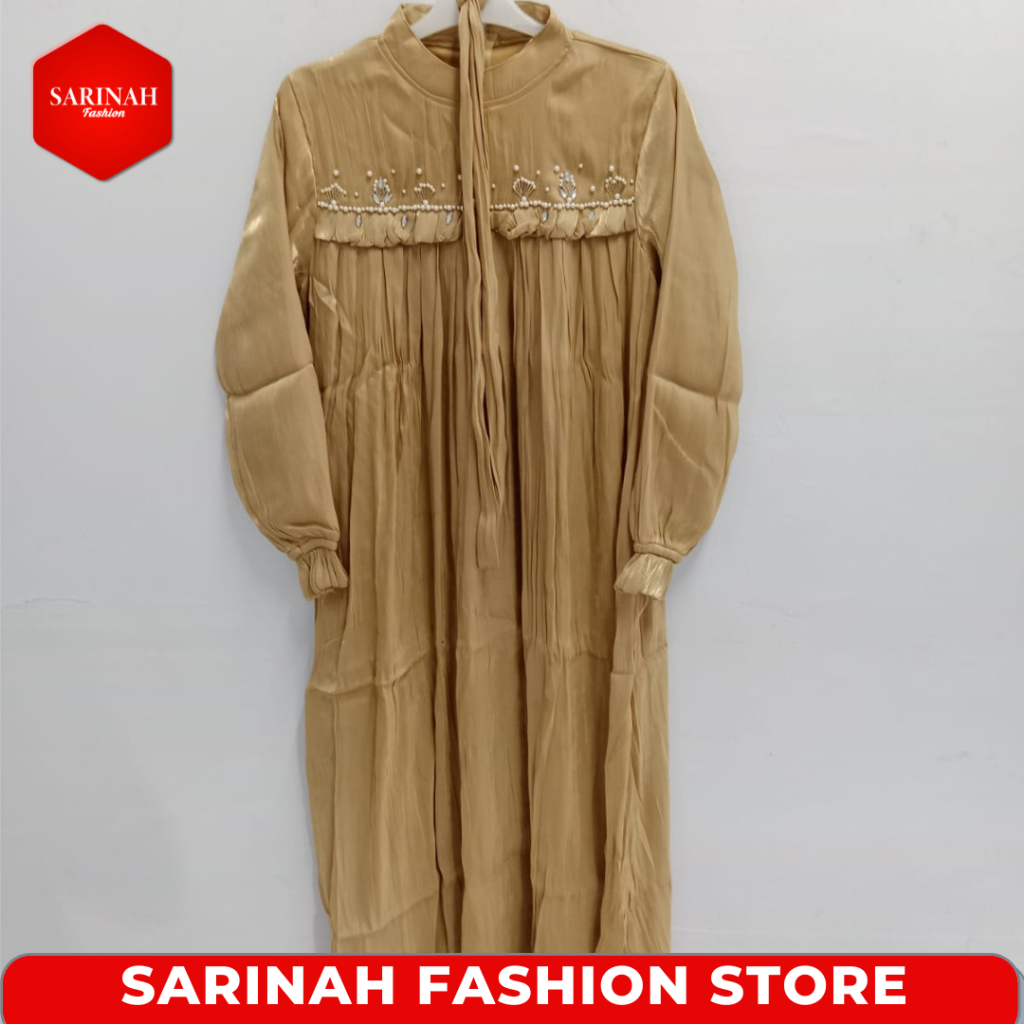 Gamis Long Dress Muslim Wanita Kerah Bulat Lengan Panjang