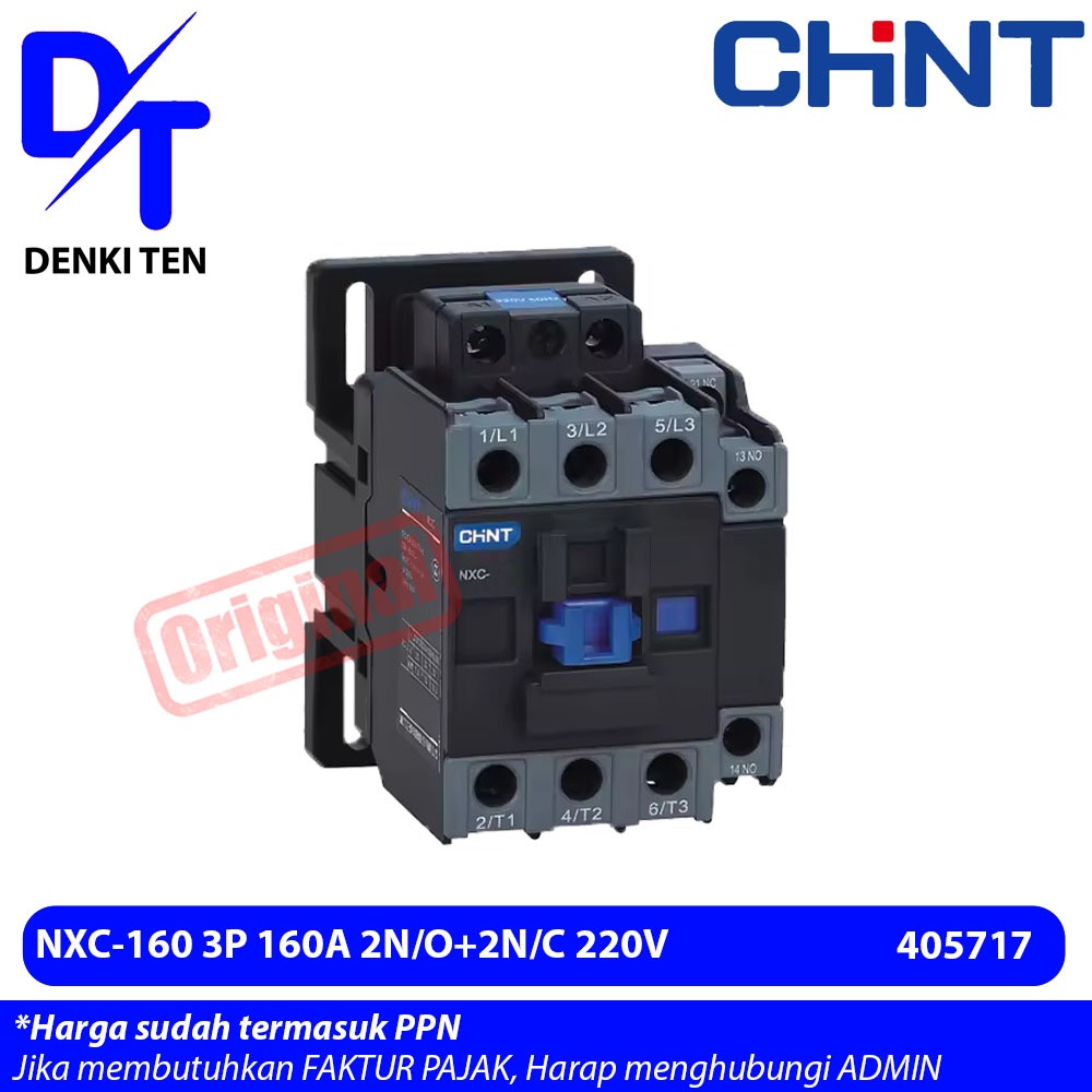 Kontaktor NXC-160 3P 160A 2N/O+2N/C 220V 405717 CHINT ORIGINAL