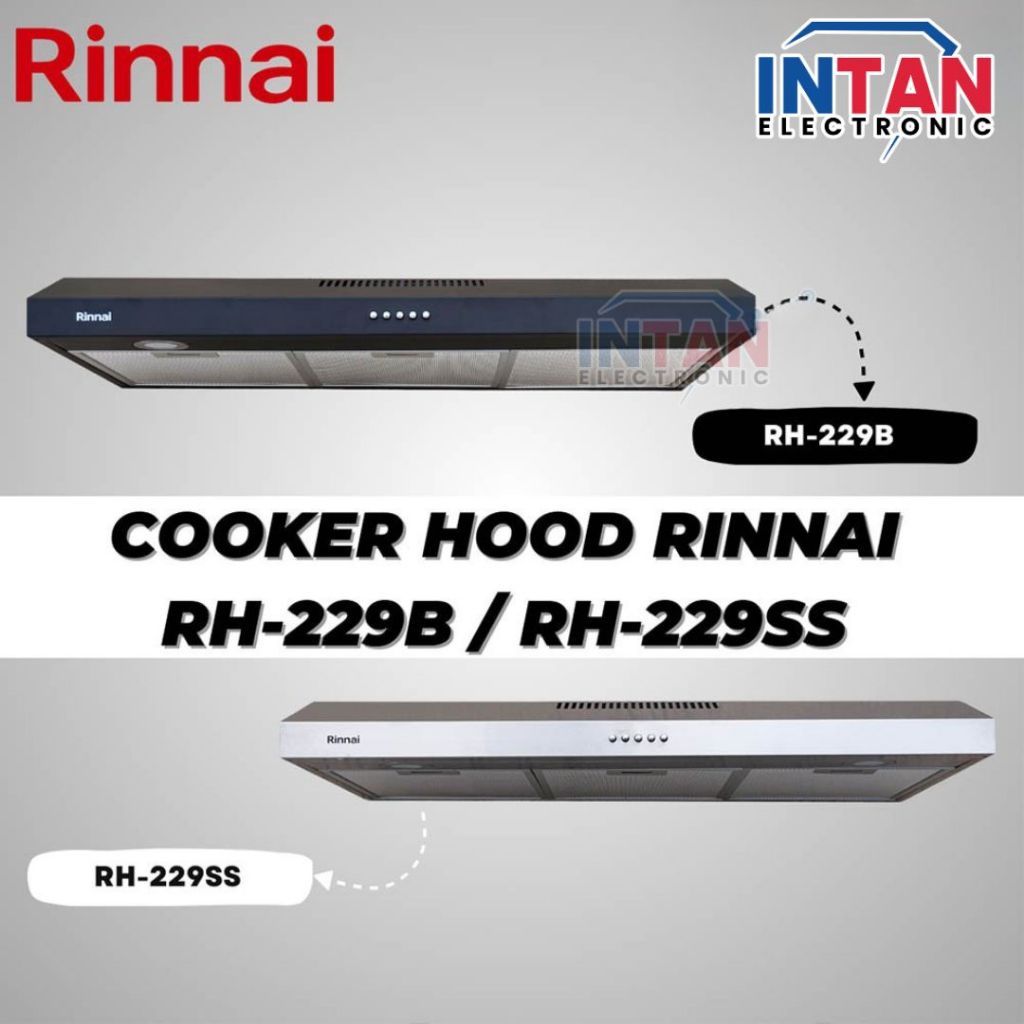 COOKER HOOD RINNAI 90 CM SLIM RH-229B RH229B RH-229SS RH229SS PENGHISAP ASAP DAPUR RINNAI GARANSI RE