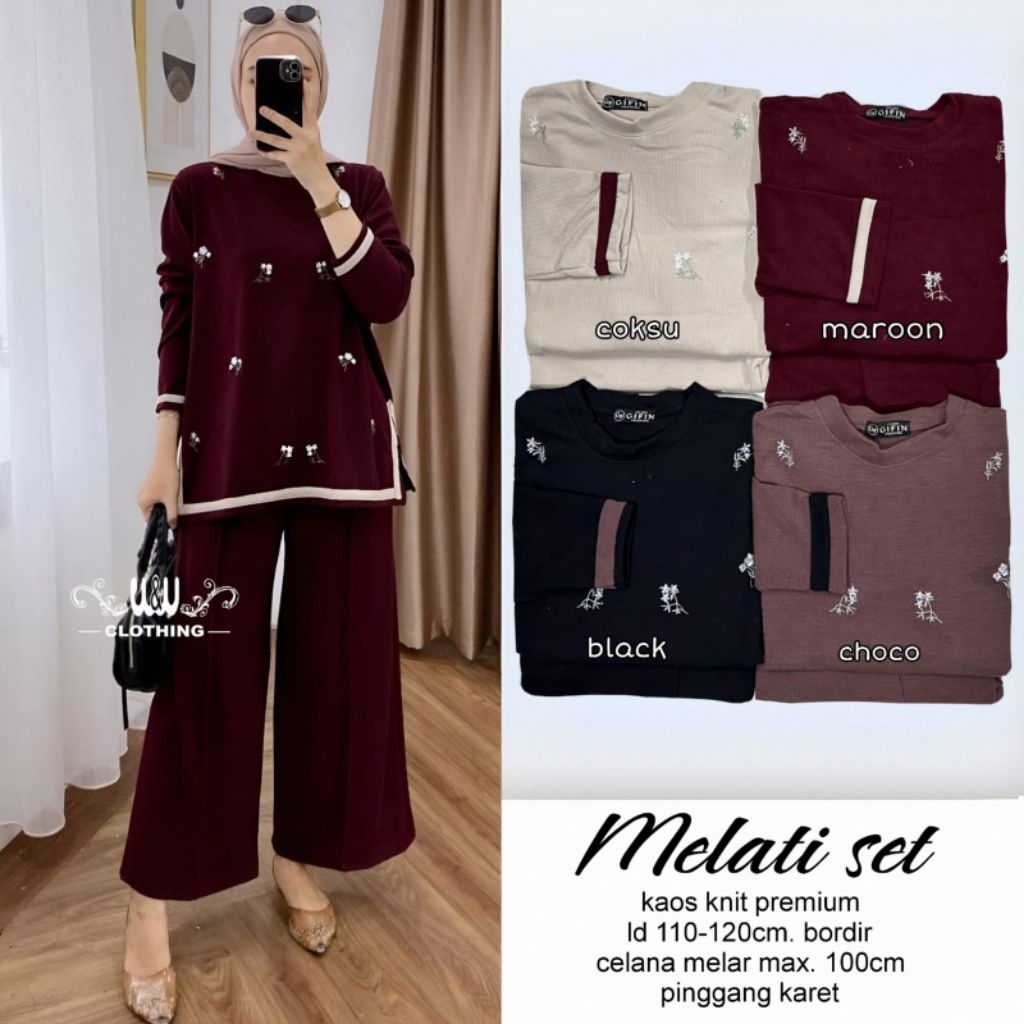 Melati Set by Wwcloting Setelan Celana kulot wanita jumbo Kekinian Oneset knit Ld 110-120cm Terlaris