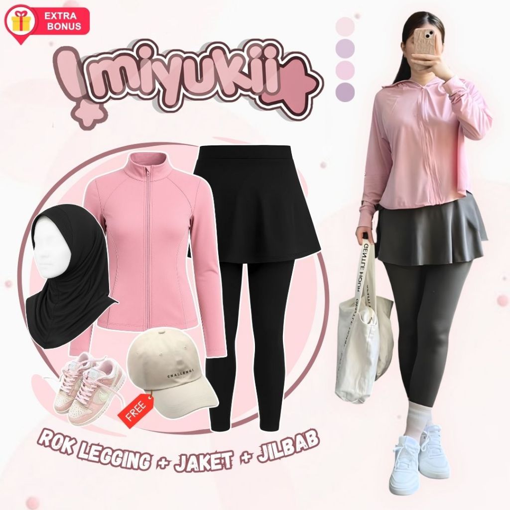 One set 3in1 jaket legging rok topi jilbab bergo | ootd outfit oneset setelan wanita anak perempuan 