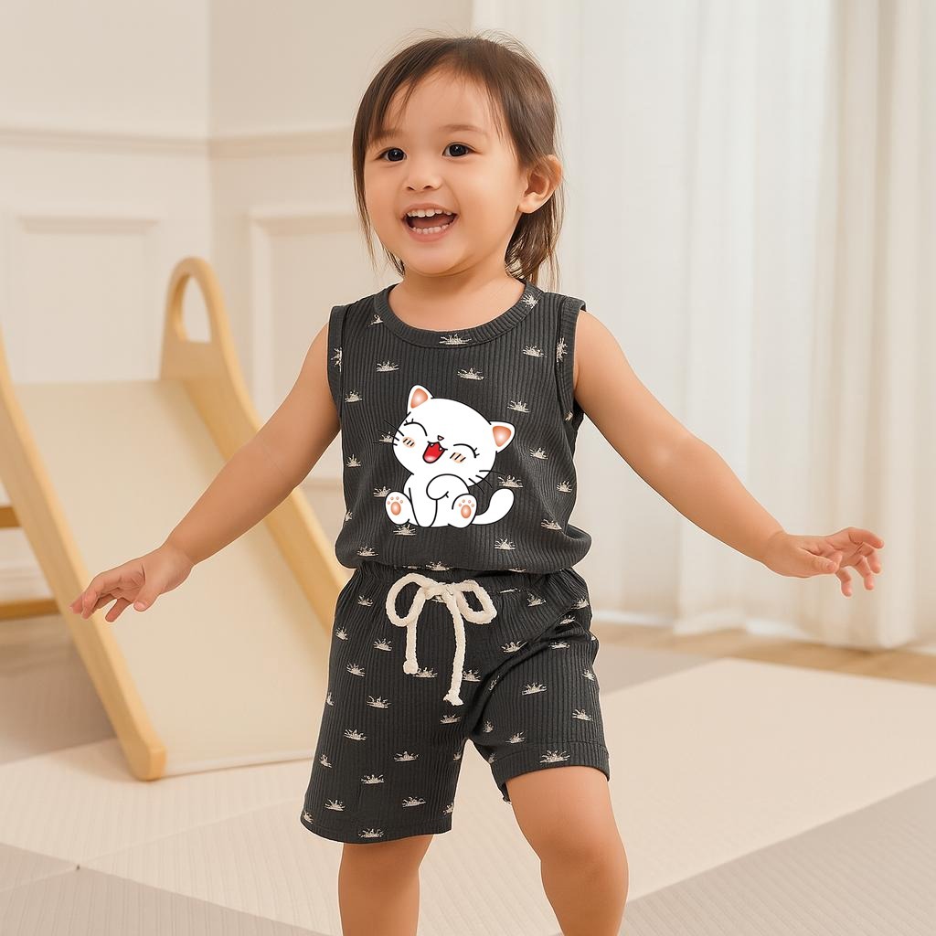 HANNA - SINGLET ANAK MILANO MOTIF TERBARU / SETELAN ANAK MILANO CUTE CAT DTF
