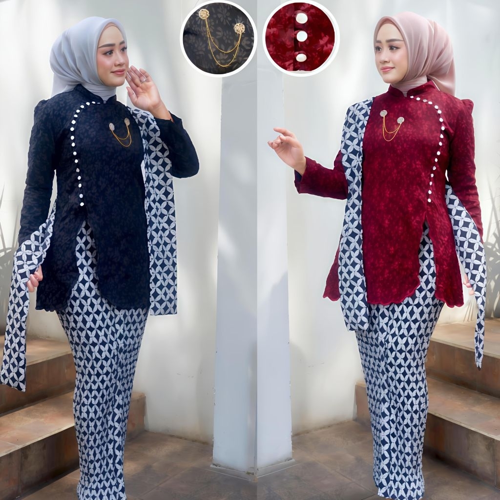 one set kebaya tunik leyana jacquard belah samping LD jumbo / kebaya dewasa model terbaru / kebaya u