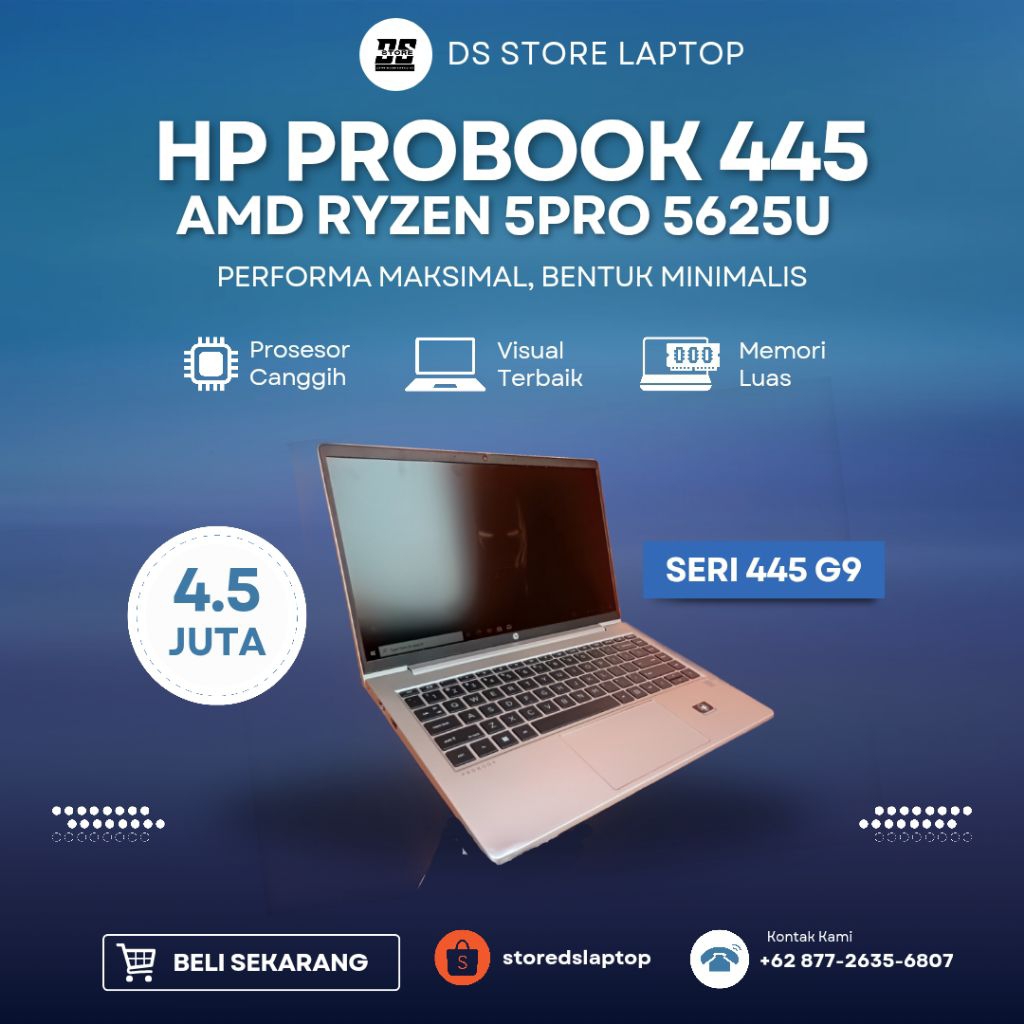 HP PROBOOK 445 G9 AMD RYZEN 5 PRO 5625U / 16GB RAM / 512GB NVME / FHD IPS / BACKLITE KEY / MULUS / B