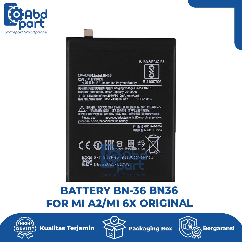 BATTERY BN-36 BN36 FOR MI A2/MI 6X ORIGINAL