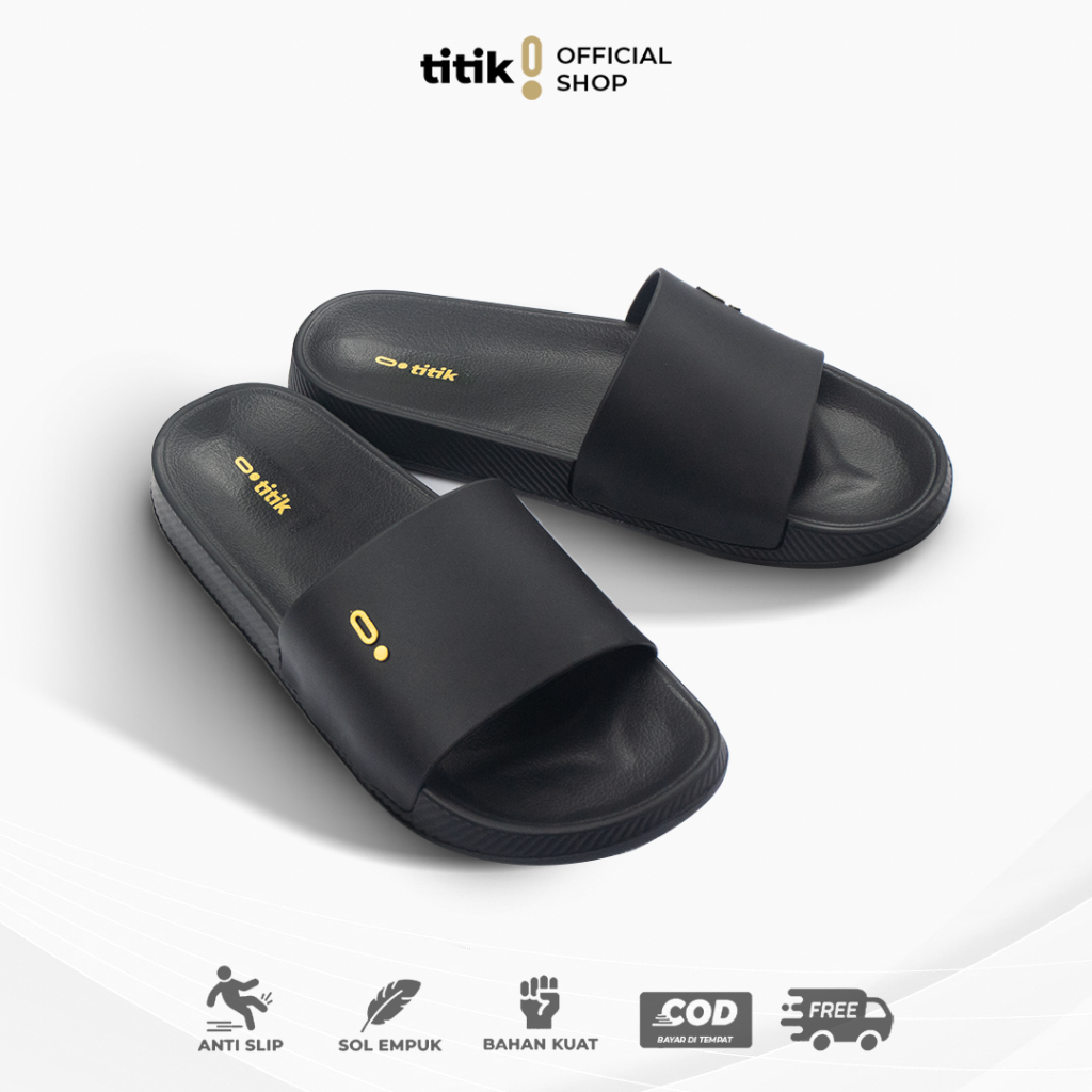 Titik - Sandal Pria Selop Polos Terbaru Sendal Cowo Slip On Slide Black Casual Sandal Laki-laki Nyam